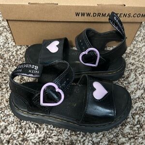 Dr. Martens Marlowe hearts Black shimmer/glitter Sandals with Purple Hearts